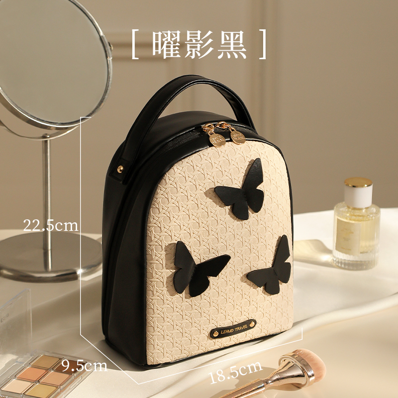 化妆包女2025新款高端大容量便携式收纳外出袋超火分区护肤品 曜影黑