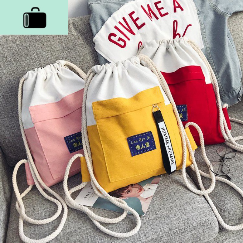 太阳的后裔原创韩版束口袋 简约抽绳双肩包学院女帆布运动背包潮NEW LAKE高清大图