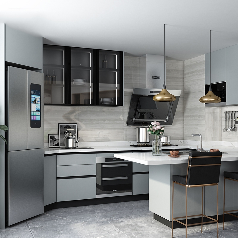 现代简约整体橱柜定制阿斯卡利厨房灶台一体柜石英石台面厨柜定做直接