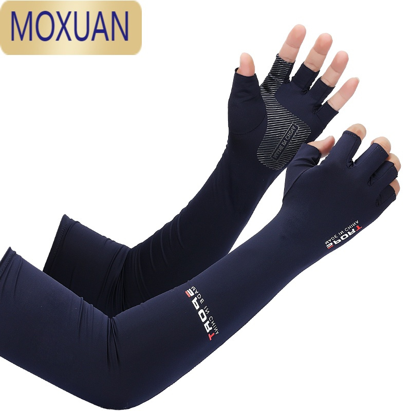 MOXUAN夏季冰凉防晒手套女薄款袖子半指开车袖套冰丝护臂男士手臂套袖