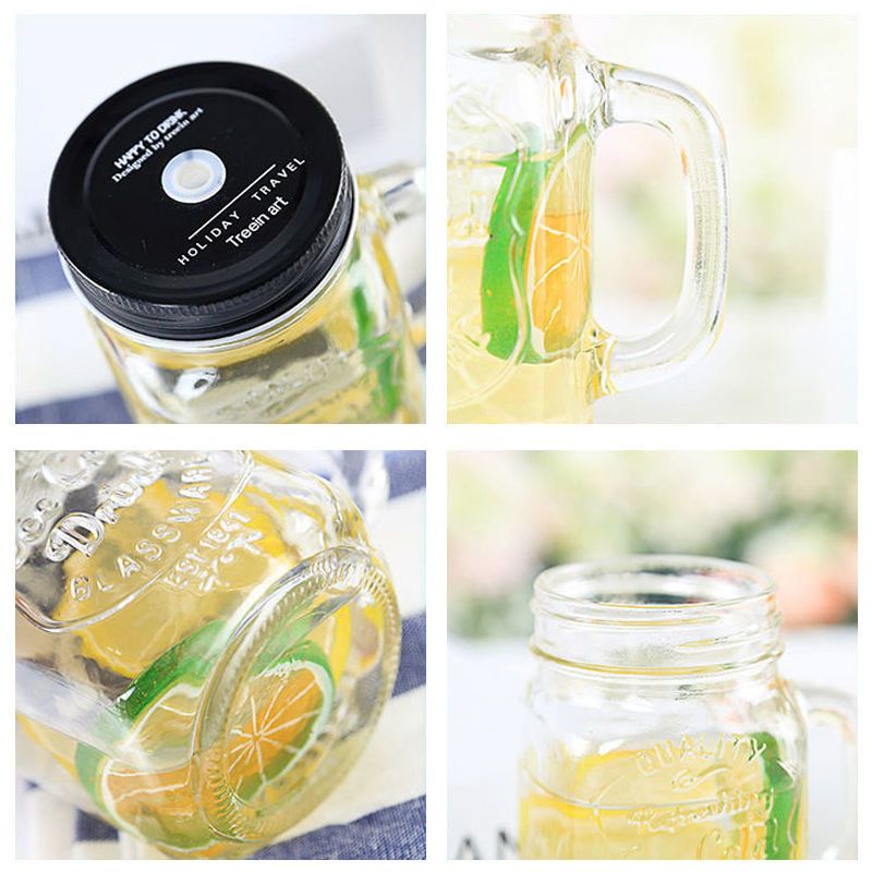 创意渐变玻璃杯彩色带盖透明简约杯子带把果汁冷饮杯吸管玻璃水杯500