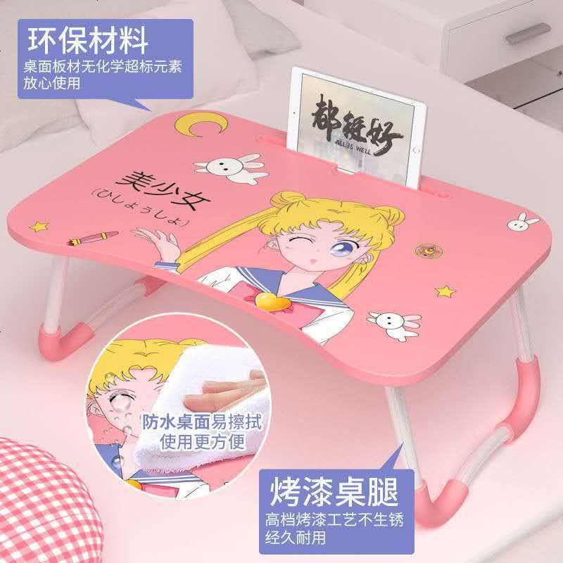 床上电脑桌大学生宿舍学习书桌床用折叠懒人吃饭桌神器简易小桌子 【加粗防滑W腿】同色粉图片