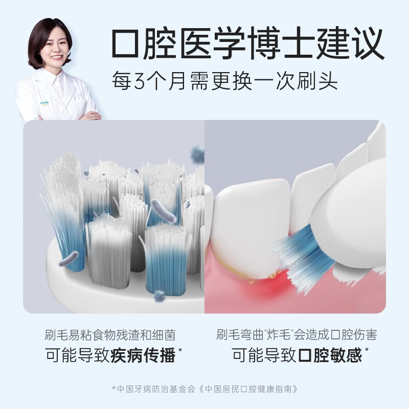 usmile笑容加(原装正品) 电动牙刷头 杜邦进口褪色软毛刷头 抛光焕白净白款-2支装高清大图