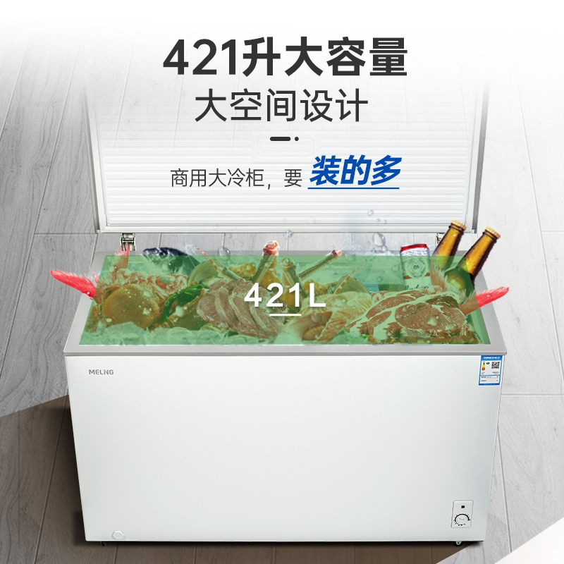 美菱421LBC/BD-421DT白色 冰柜商用大容量冷藏冷冻两用转换一级节能雪柜保鲜冷冻柜