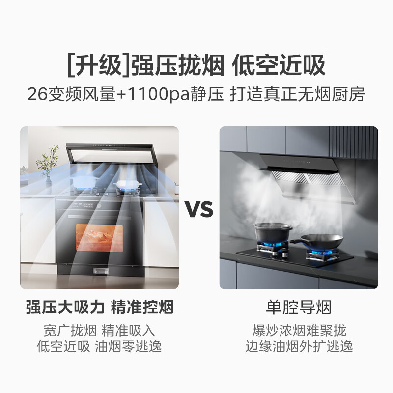 美的出品 华凌[WX9P]集成灶一体式 26风量油烟机 智能调档 燃气灶 蒸烤箱一体机