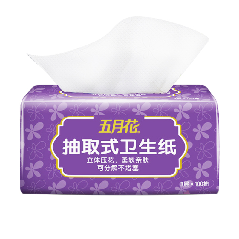 五月花 抽纸 抽卫系列 3层100抽6包*3组(L码)舒适柔厕纸抽取式卫生纸厕所大规格纸巾