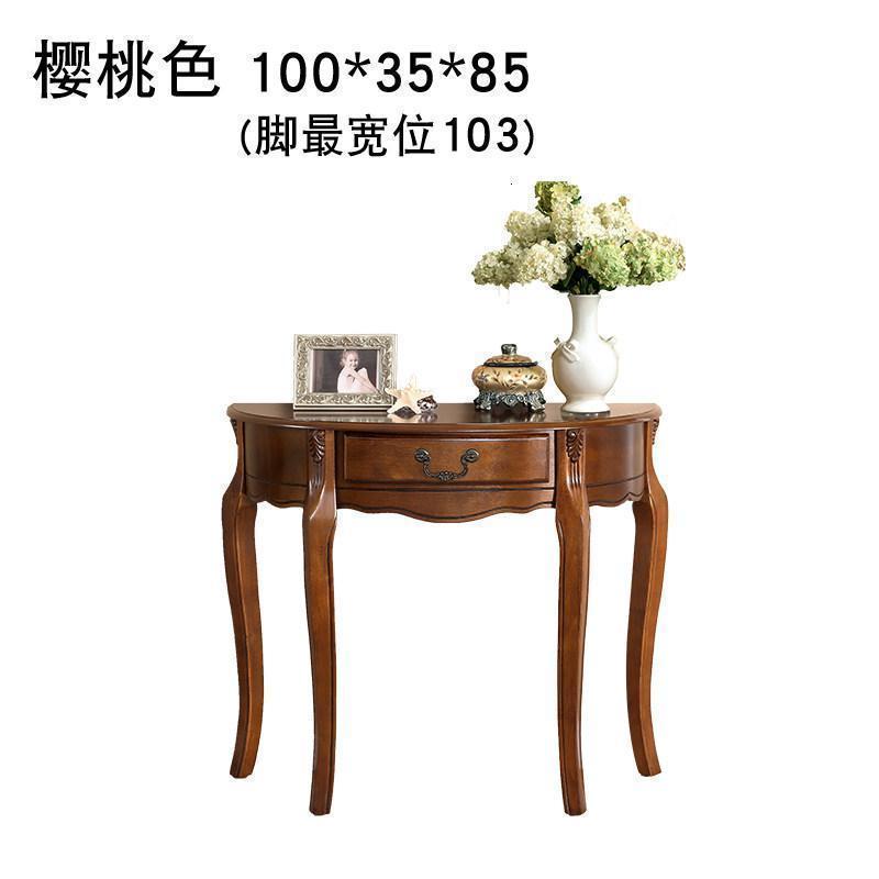 森美人美式实木玄关台 半圆形玄关柜客厅案台走廊玄关桌子靠墙 长100*宽35*高85实木樱桃色组装