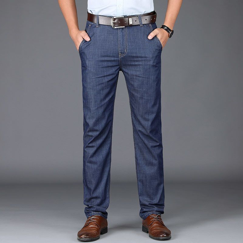 男士牛仔裤男商务休闲高腰宽松直筒弹力中年秋冬厚款大码秋季长裤