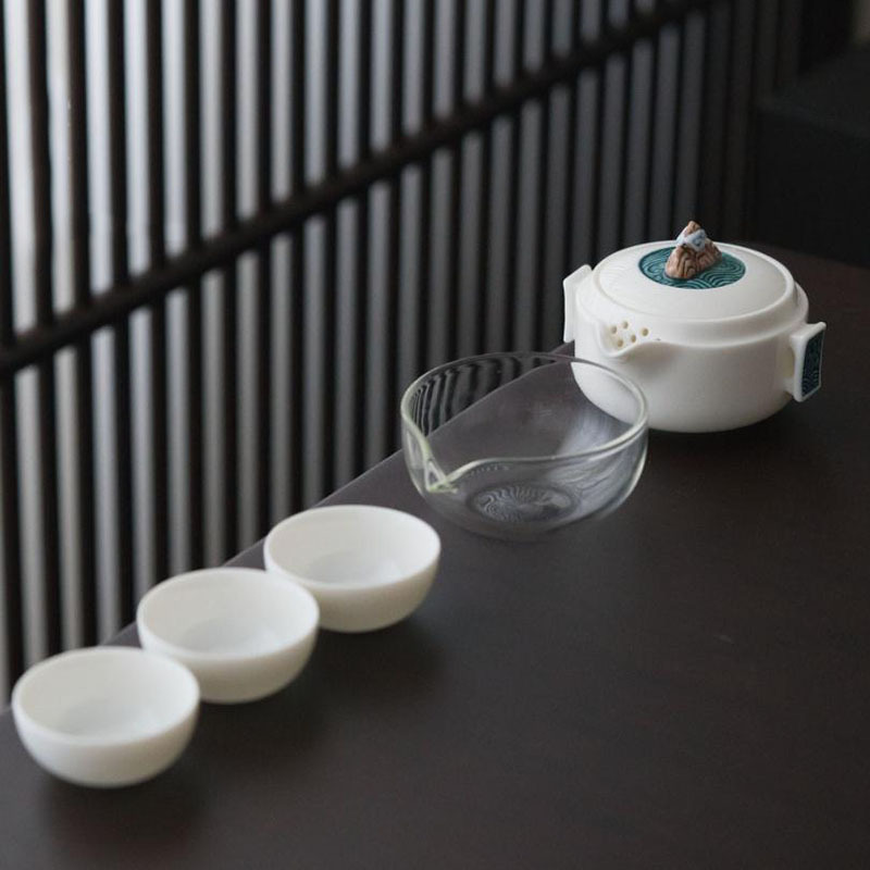 美帮汇青山旅行茶具快客杯一壶三杯户外功夫茶具套装玉泥甜白茶碗泡茶碗高清大图