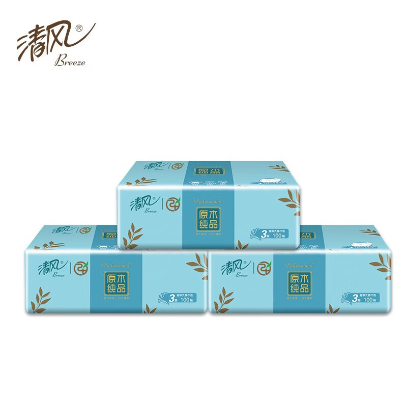 清风 原木纯品抽取式面巾纸 3层100抽24包 AP30SLP(整箱)高清大图