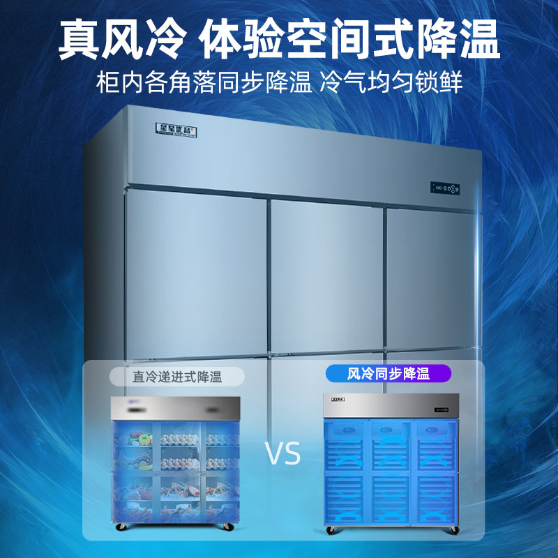 星星六门双温风冷冰箱后厨食堂厨房冰箱六门插盘柜冷藏冷冻厨房不锈钢冰柜智能控温全铜管BCD-1360FAC高清大图