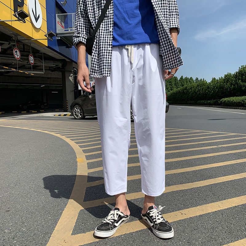 男士韩版休闲裤男学生四季九分裤男宽松直筒潮流纯色百搭工装长裤 YUANSU男士休闲裤