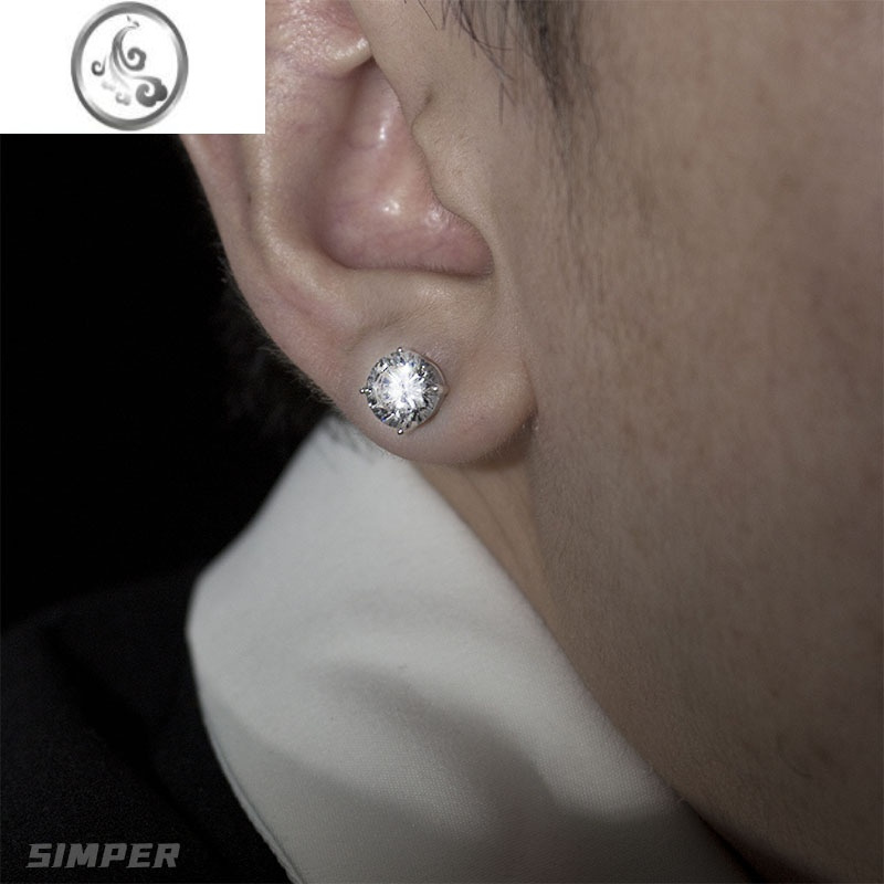 JiMiSIMPERs925银银炫闪锆石耳钉男HIPHOP嘻哈无耳洞耳夹嘻哈高级感女