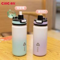 CILLE希乐保温杯316不锈钢男女学生成人户外大容量时尚简约便携吸管杯 XB23128合金灰 520ml 1只