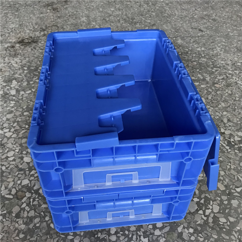 4315-148塑料物流箱 翻盖平盖物流箱 上海汽配灰色蓝色物流箱