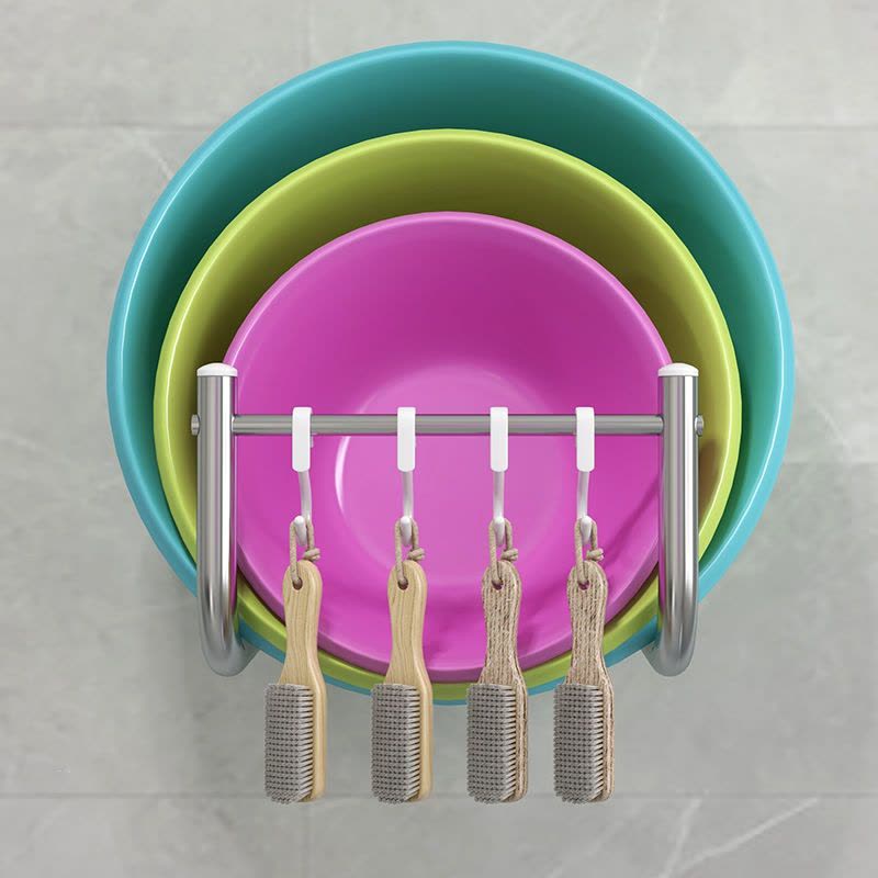 不锈钢卫生间放盆架洗脸盆架子盆子收纳架免钉壁挂式置物架挂盆架|B大号可放澡盆[送2粘钩+6挂钩]图片