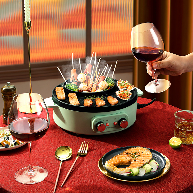 西屋Westinghouse-一机多用 不粘烤盘 轻油少烟 多功能涮烤一体锅电火锅WSC-A337!高清大图