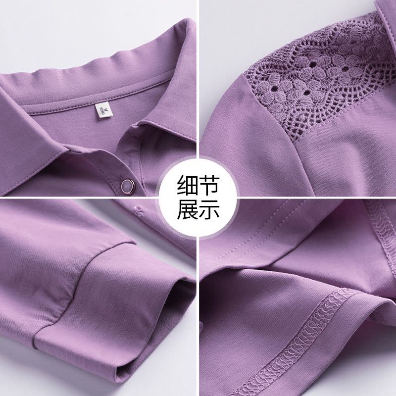 均妮轻奢品牌翻领长袖t恤2022新款春秋打底衫中年妈妈绣花T恤休闲运动上衣女洋气polo衫图片