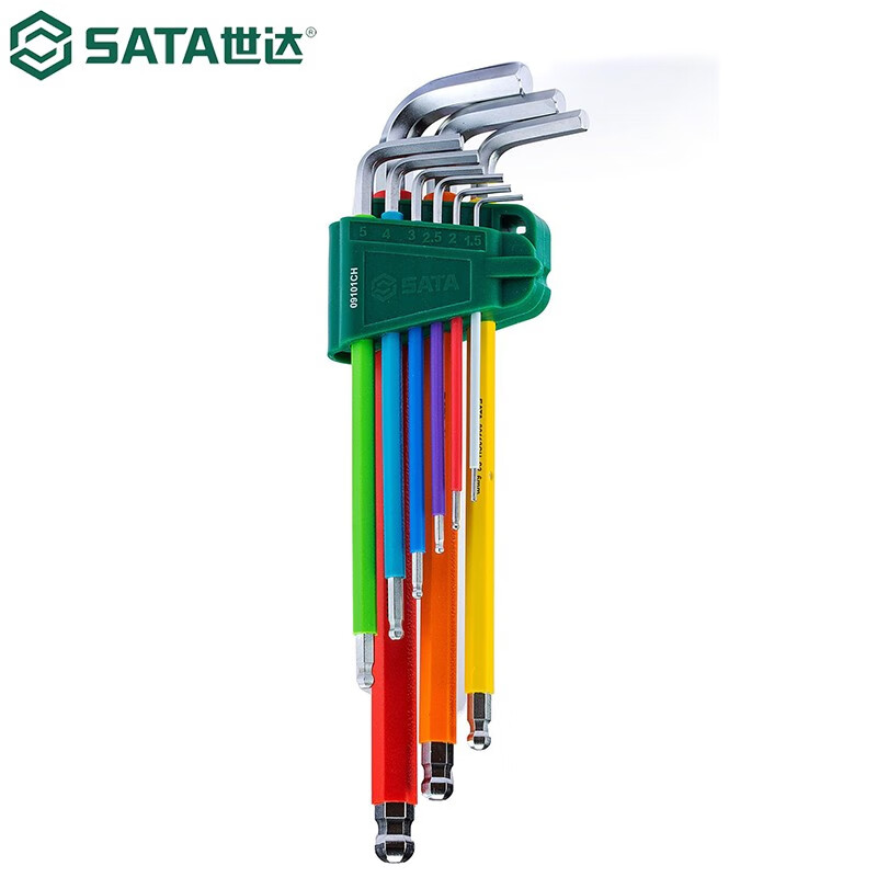 世达(SATA)彩虹系列9件特长球头内六角扳手组套 09101CH高清大图