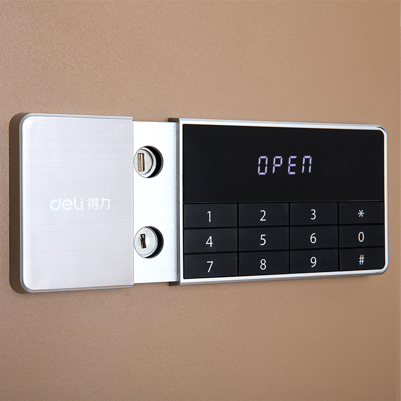 得力(deli)4078B系列保险箱/保险柜 电子密码床头入墙防盗办公保管箱 金色