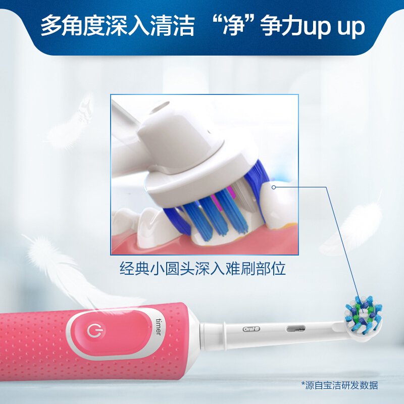 [2D高阶版]博朗 欧乐B(Oral-B)电动牙刷成人充电式旋转式牙刷头2D声波震动牙刷 樱花粉D100