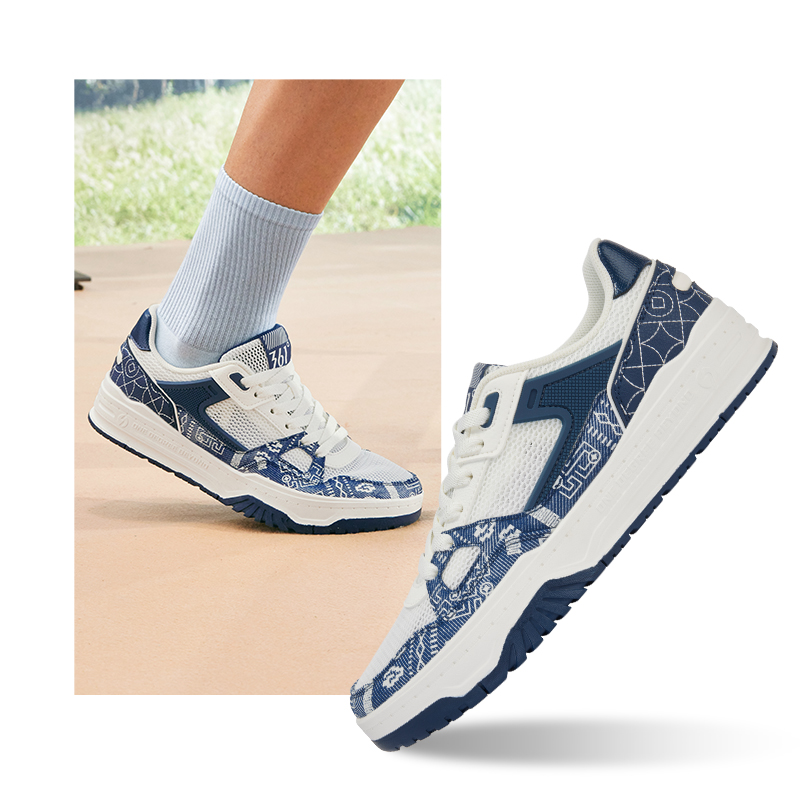 361°男鞋透气运动鞋新款网面鞋子休闲鞋小白鞋百搭板鞋男 羽毛白/油墨蓝 44码