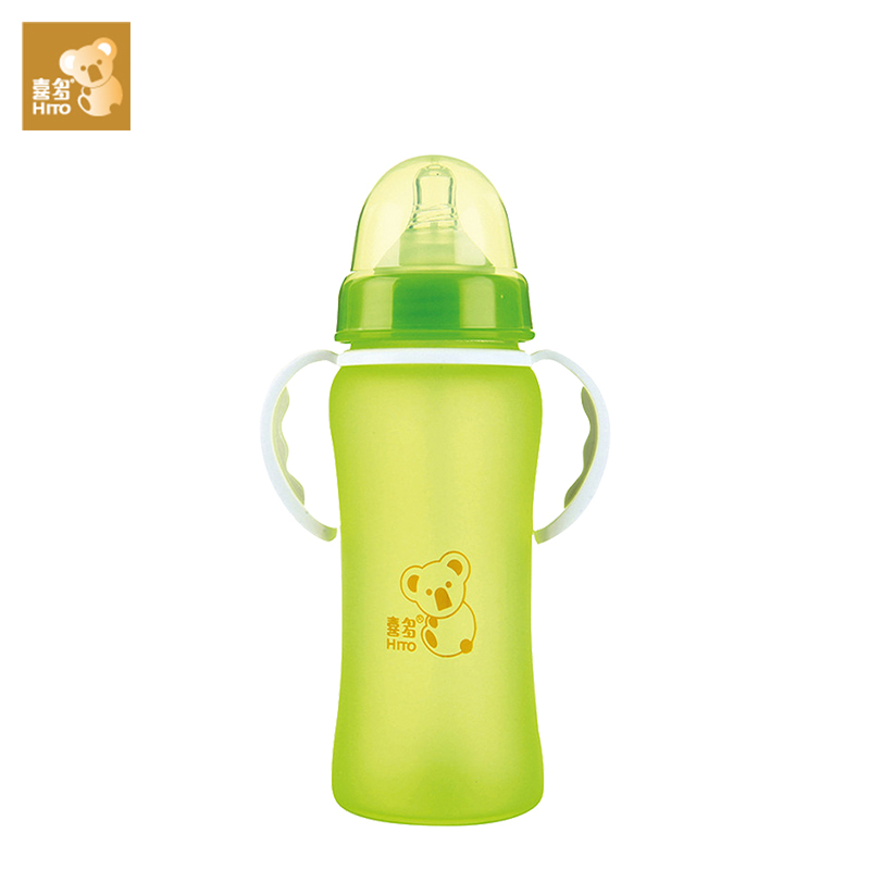 喜多宽口径真实感安全硅胶手把吸管玻璃奶瓶L260ml-H10511