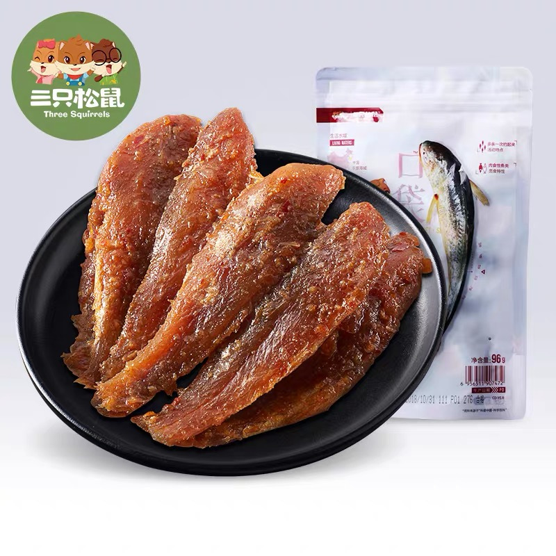 三只松鼠香酥小黄鱼香辣味烧烤味组合各3袋 96g*6袋 零食特产小鱼干即食小鱼干
