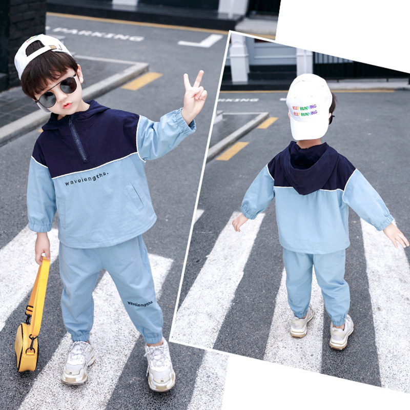 孩子衣服6岁7岁9岁2019新款休闲童套装男童春装中小童儿童字母绣花两