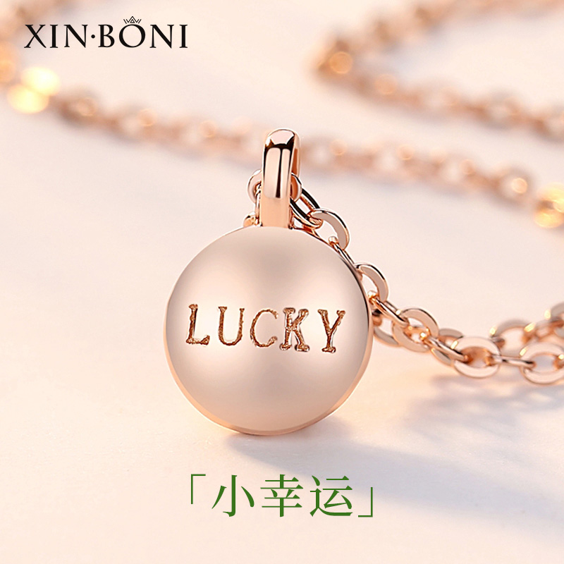 鑫铂尼小金豆锁骨链lucky项链女小幸运字母幸运豆豆玫瑰金色吊坠520情人节生日礼物送女生女友闺蜜姐妹高清大图