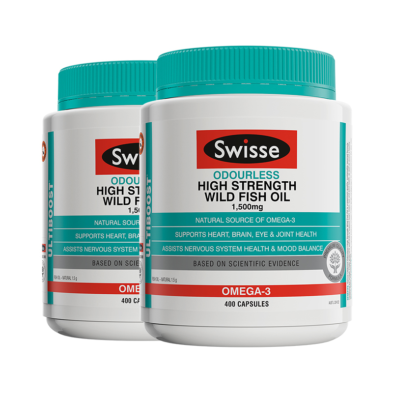 2件装 | [维持心血管健康]Swisse 无味深海鱼油 1500mg 400粒/瓶 2瓶