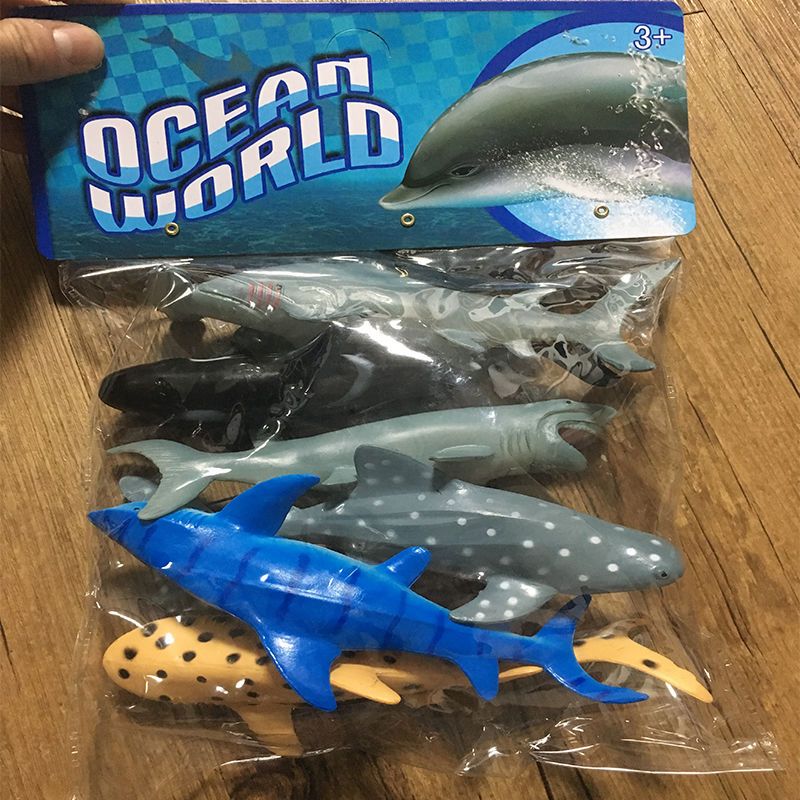 正版玩具软胶仿真动物模型海洋生物鲨鱼鲸鱼海豚套装摆件儿童益智 软胶 鲨鱼套装 6只(18CM)