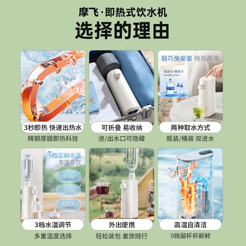 摩飞电器电热水壶便携式饮水机差旅出行办公桌面自清洁即热式烧水壶泡奶冲茶热水器桶装抽水器高清大图