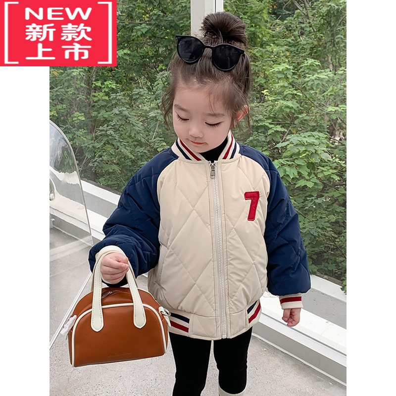 可莉允女童棉服秋冬款2022新款儿童装棉衣女宝宝加厚棒球服外套冬装酷萌