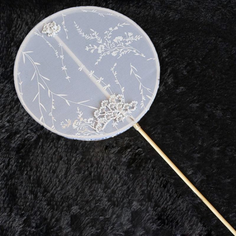 长柄团扇宫扇烫金流苏挂饰古风汉服长流苏宫廷团扇三维工匠白柳10大小