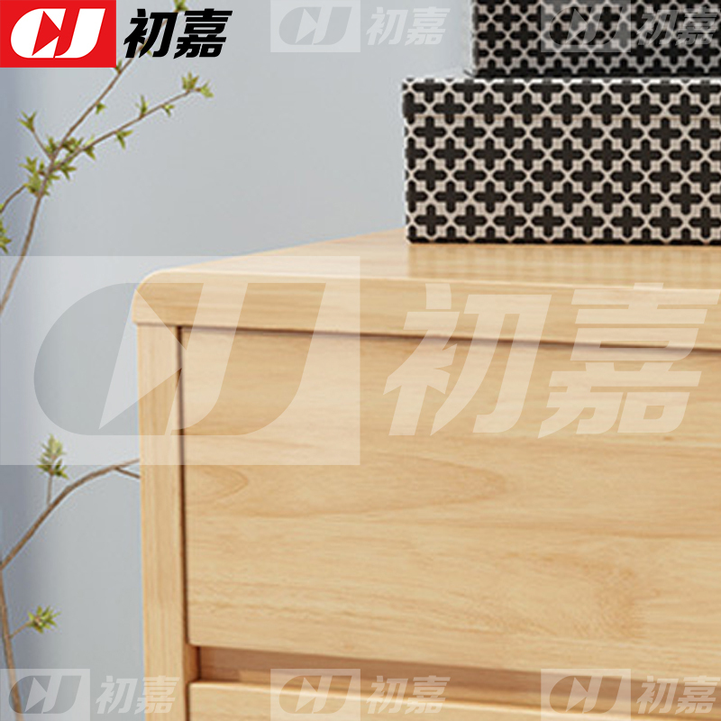 初嘉(CJ) 实木床头柜简约床边柜子收纳柜储物柜 直脚双抽款