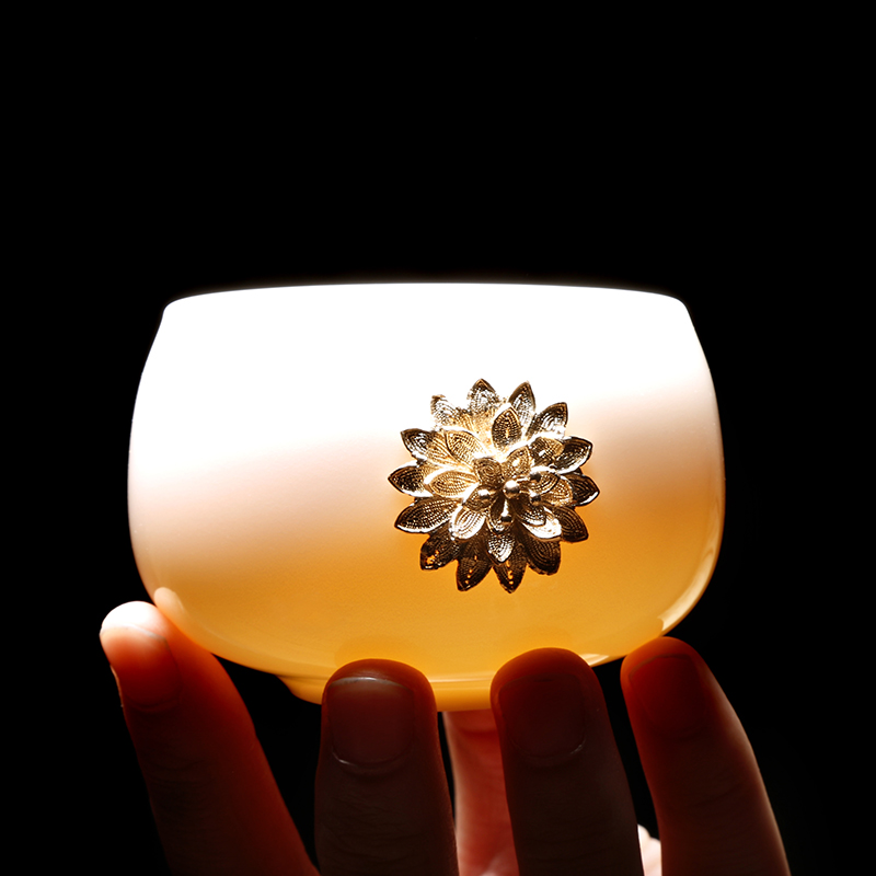 常生源 茶杯 镶银 白瓷 情侣杯 办公泡茶杯 带礼盒 同心花语对杯高清大图