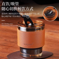 ins风玻璃杯带吸管带盖水杯女生高颜值咖啡杯冰美式竹节杯子
