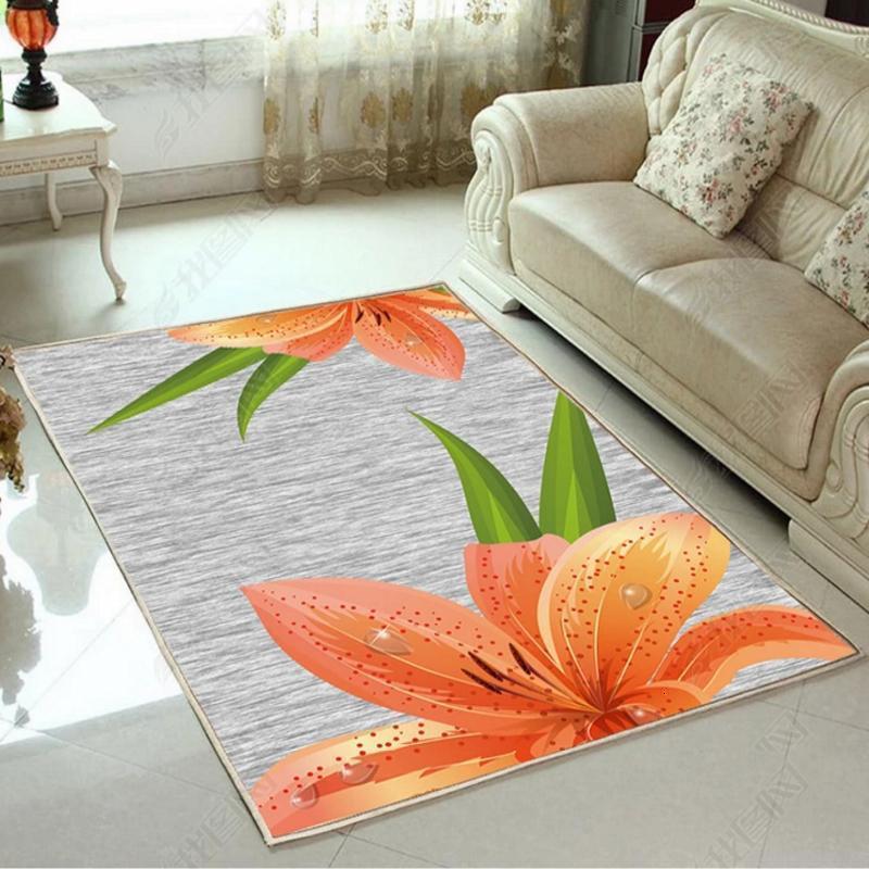 美帮汇北欧客厅地毯沙发茶几垫子简约防滑卧室床边地垫满铺房间家用 百合花 1.2x1.8米