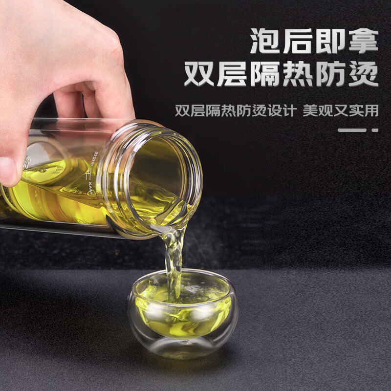 果兹(GUOZI)喷塑钢盖款茶水分离杯380ML高硼硅玻璃杯GZ-JD010-A 黑色高清大图