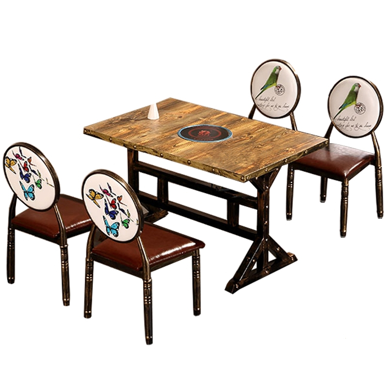 定制主题复古火锅桌子法耐fanai一体串串香一人一锅圆桌餐饮饭店桌椅