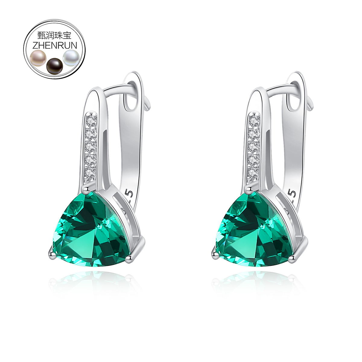 s925纯银心形彩宝耳扣 韩版时尚耳环女 气质耳饰