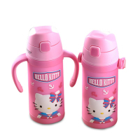 HelloKitty凯蒂猫双用儿童3D吸管杯304不锈钢水杯420ml粉红宝宝喝水杯KT-3736