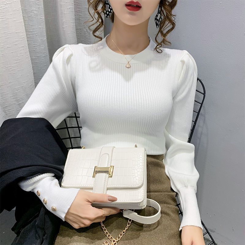灯笼袖打底毛衣女修身秋冬2020年新款洋气内搭上衣套头针织衫