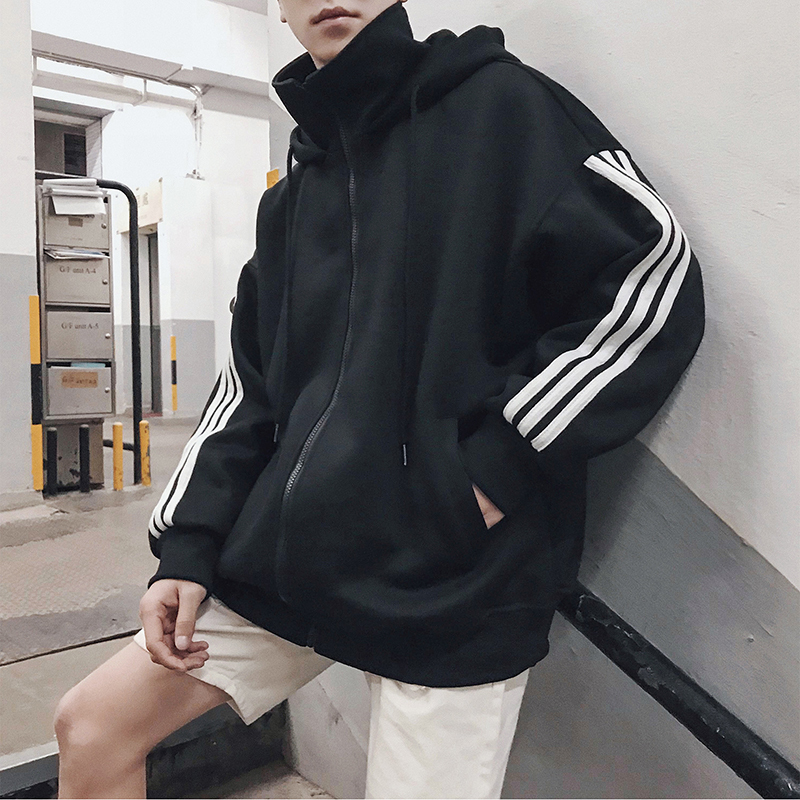 秋季条纹上衣服男士外套卫衣男连帽春秋款韩版潮流宽松学生情侣装