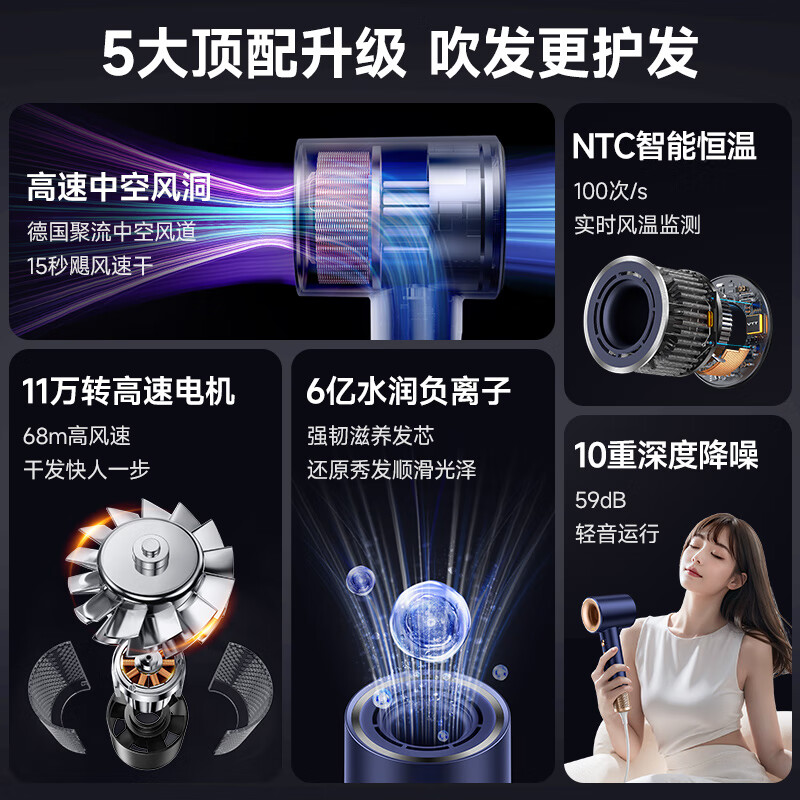 VTT 家用大功率负离子养护发大风力速干 高速吹风机 D8高清大图