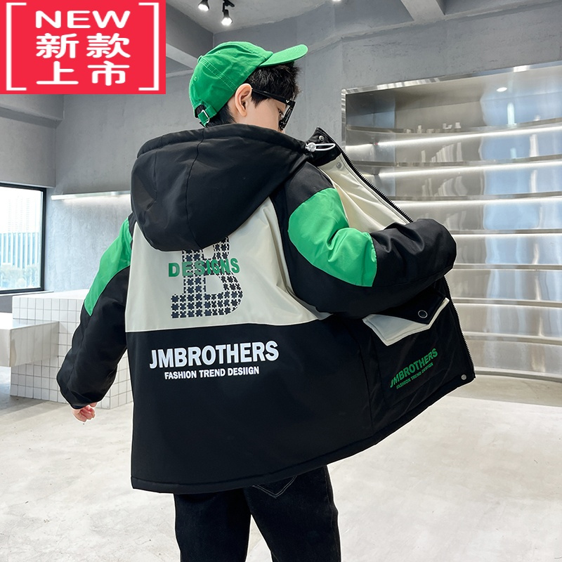 可莉允男童棉衣外套冬装2022新款洋气中大童男孩加绒加厚韩版儿童帅气棉服