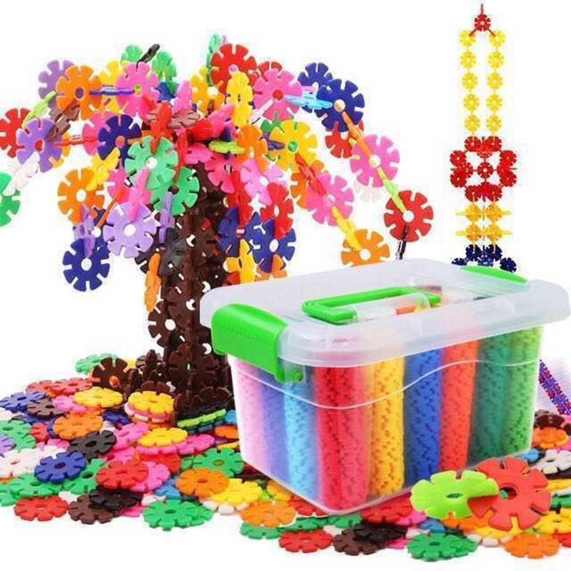 幼儿园拼装积木男女孩早教塑料拼插智力玩具中号雪花100片袋装图纸