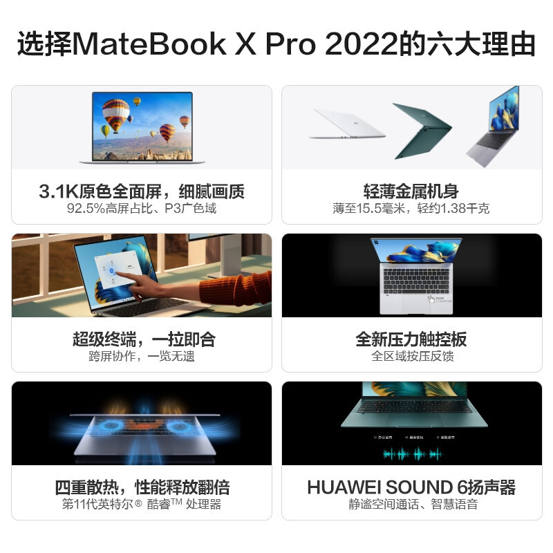 华为HUAWEI MateBook X Pro轻薄本笔记本电脑2022款 14.2英寸 11代酷睿i7-1195G7 16G 1TB锐炬显卡 3.1K触控原色全面屏超级终端 深空灰