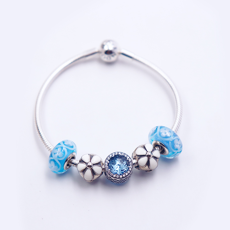 pandora潘多拉手链女925银蓝色雏花时尚饰品520送女友生日佳选